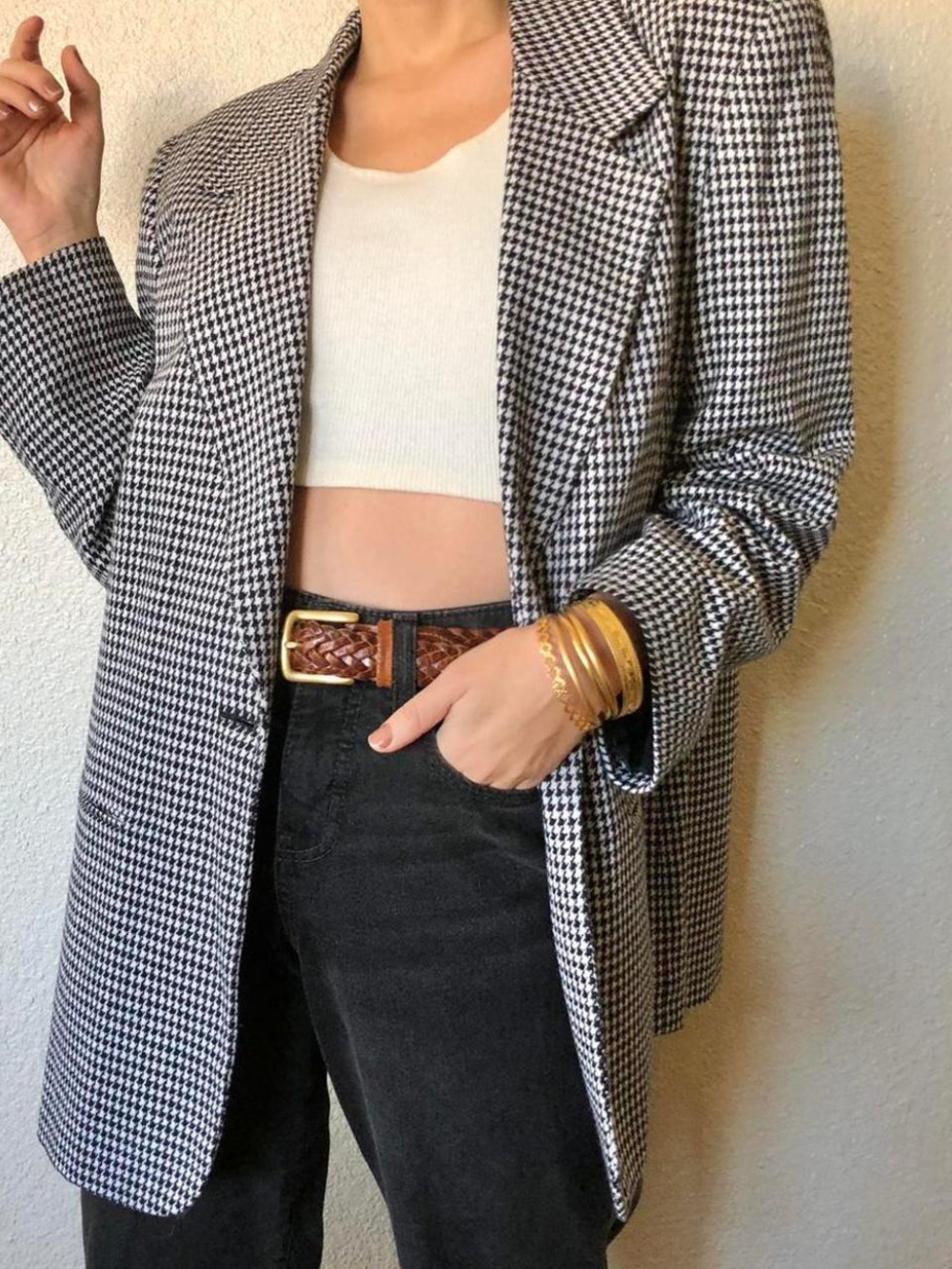 Anne Klein Black & White Houndstooth Single-Button Blazer
